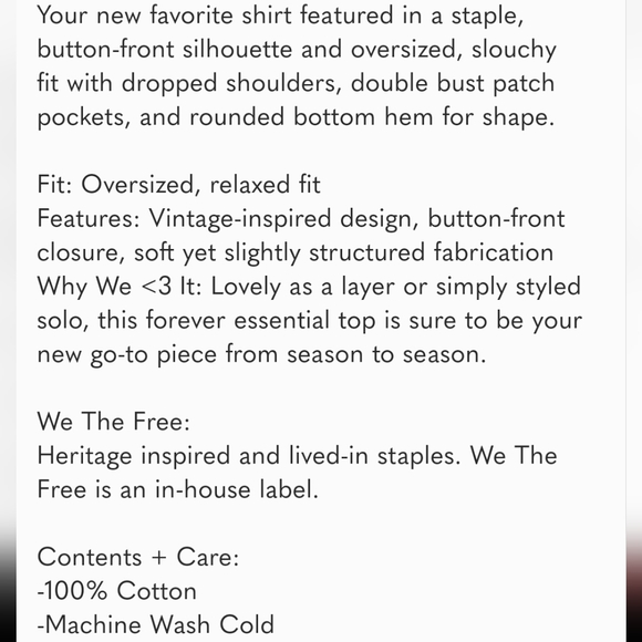 FREE PEOPLE Baby Cord Buttondown / shacket Champagne Dream size M NWOT - Picture 8 of 15